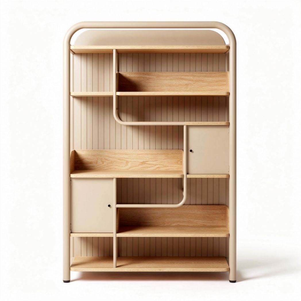 Wood and metal shelving unit with multiple storage compartments 150 x 80 x 40cm