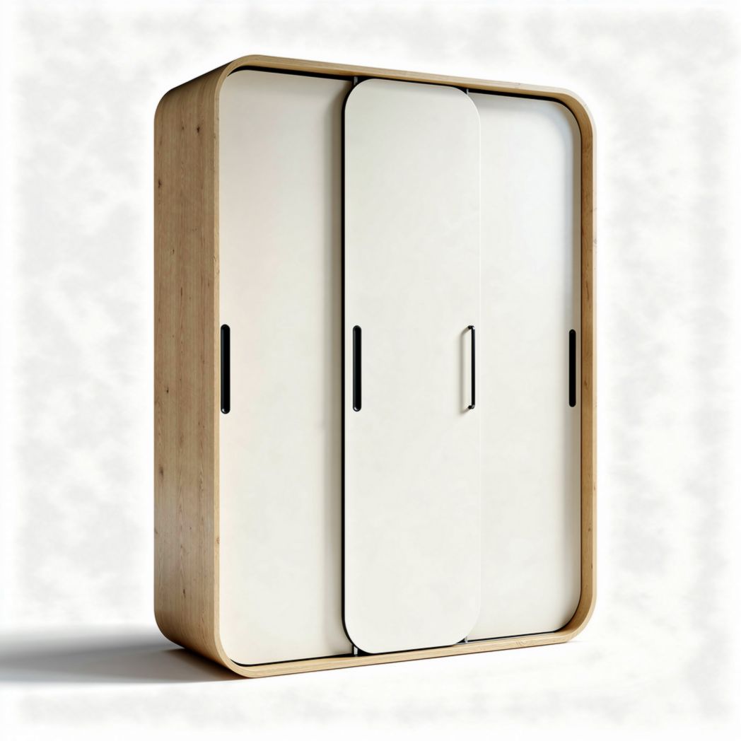 Modern minimalist wardrobe with sliding doors and bamboo frame 90 x 50 x 150cm