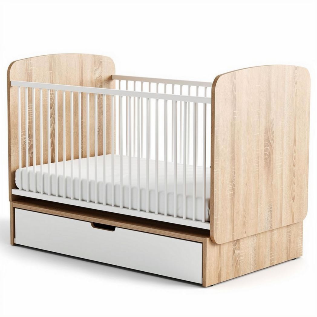 Wooden baby crib with storage drawer and slatted design 120 x 60 x 80cm