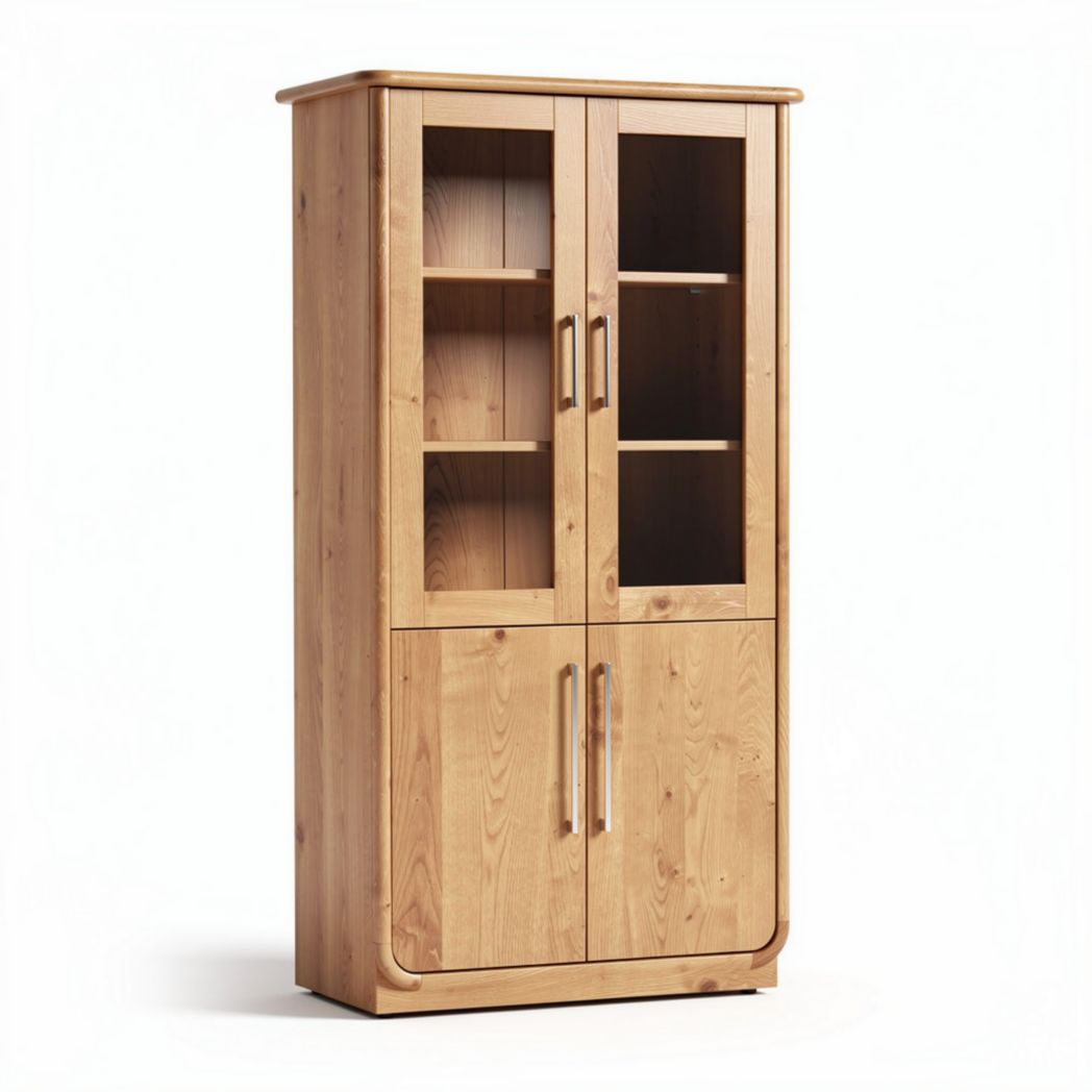 Wooden storage cabinet with glass doors for living room display 60 x 30 x 180cm