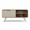 Wooden media console with sliding door and open storage 120 x 40 x 45cm