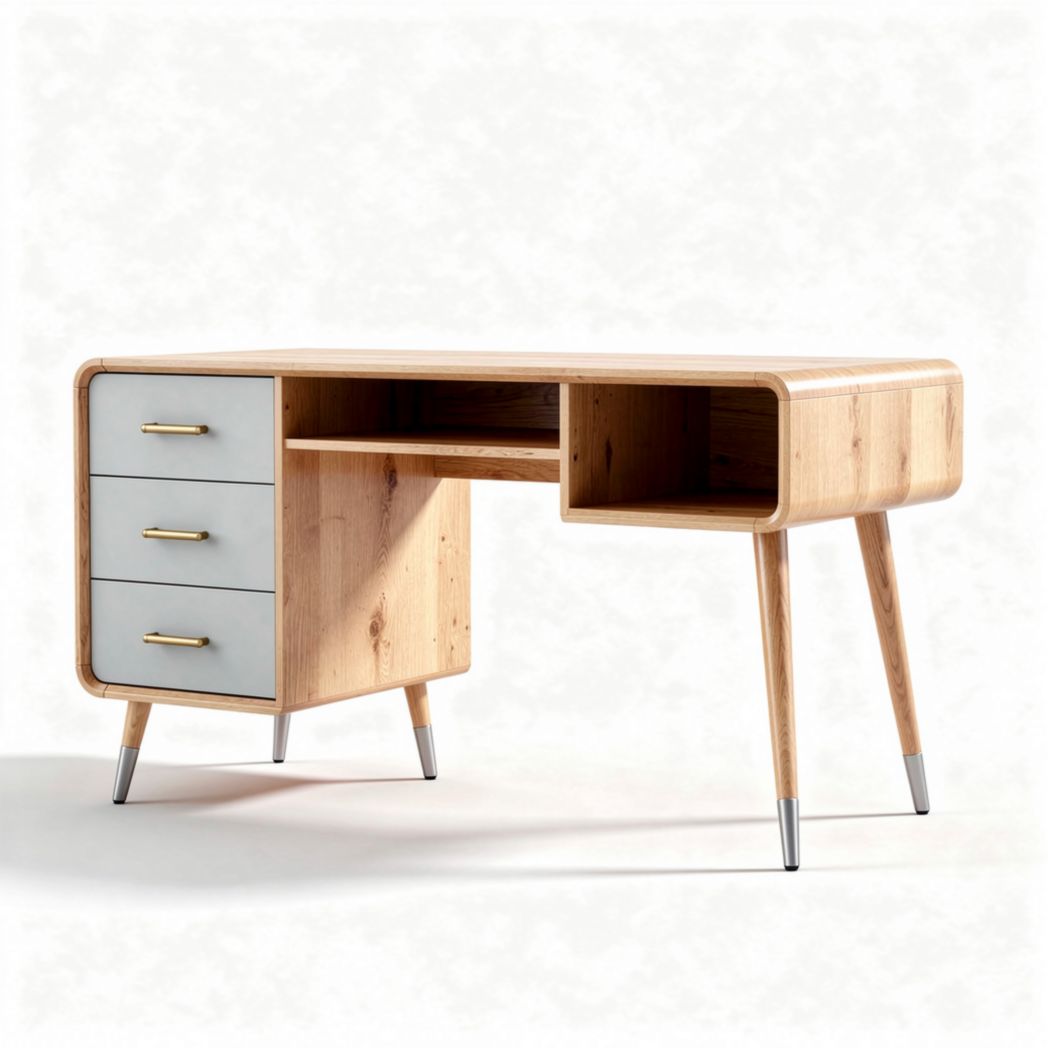 Wooden desk with three drawers in light oak and gray finish 120 x 60 x 75cm