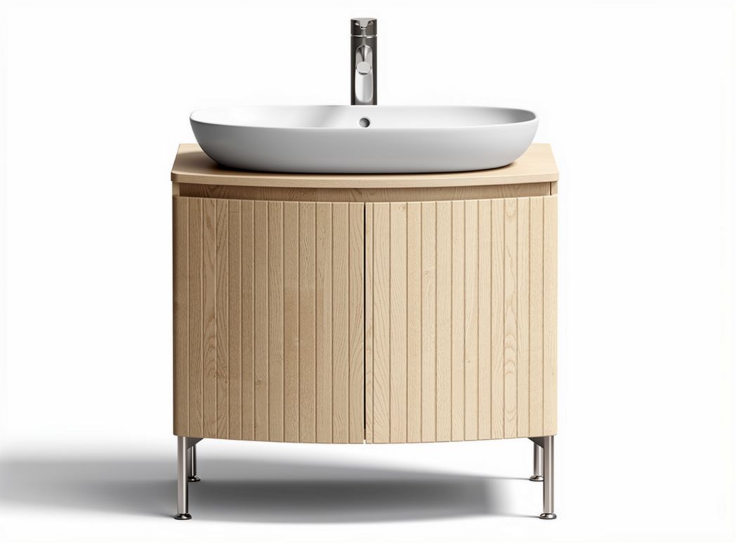 Wooden bathroom vanity with ceramic sink and storage 60 x 45 x 85cm