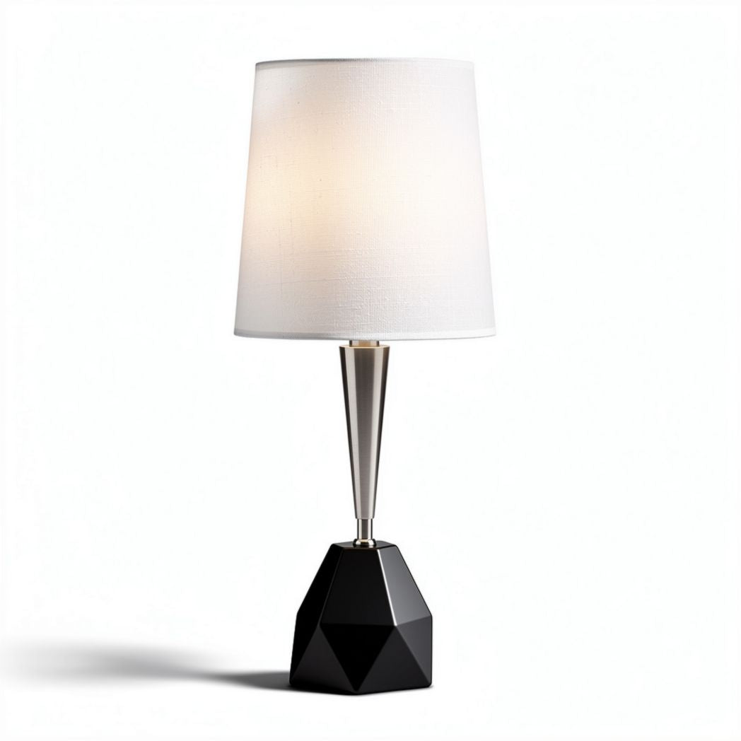 Geometric table lamp with fabric shade and metal base black 30 x 15 x 15cm