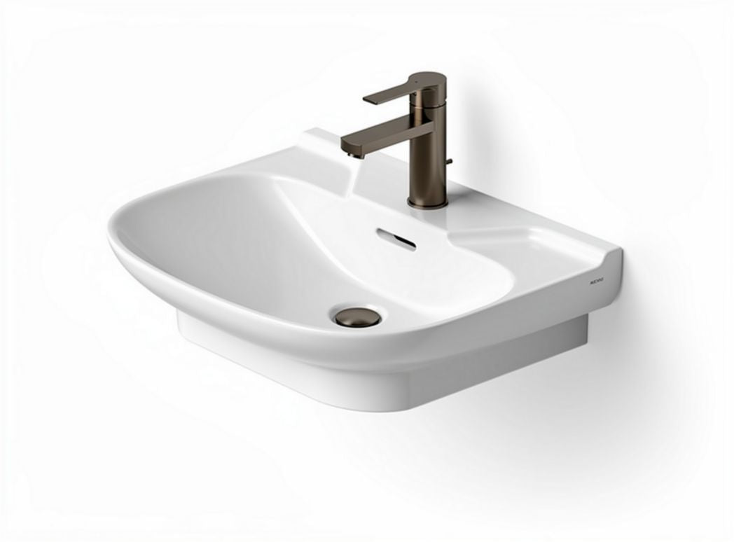 Wall-mounted ceramic sink with single faucet hole in white finish 40 x 30 x 15cm