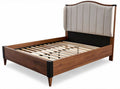 Wooden bed frame with upholstered headboard and slatted support 210 x 160 x 100cm