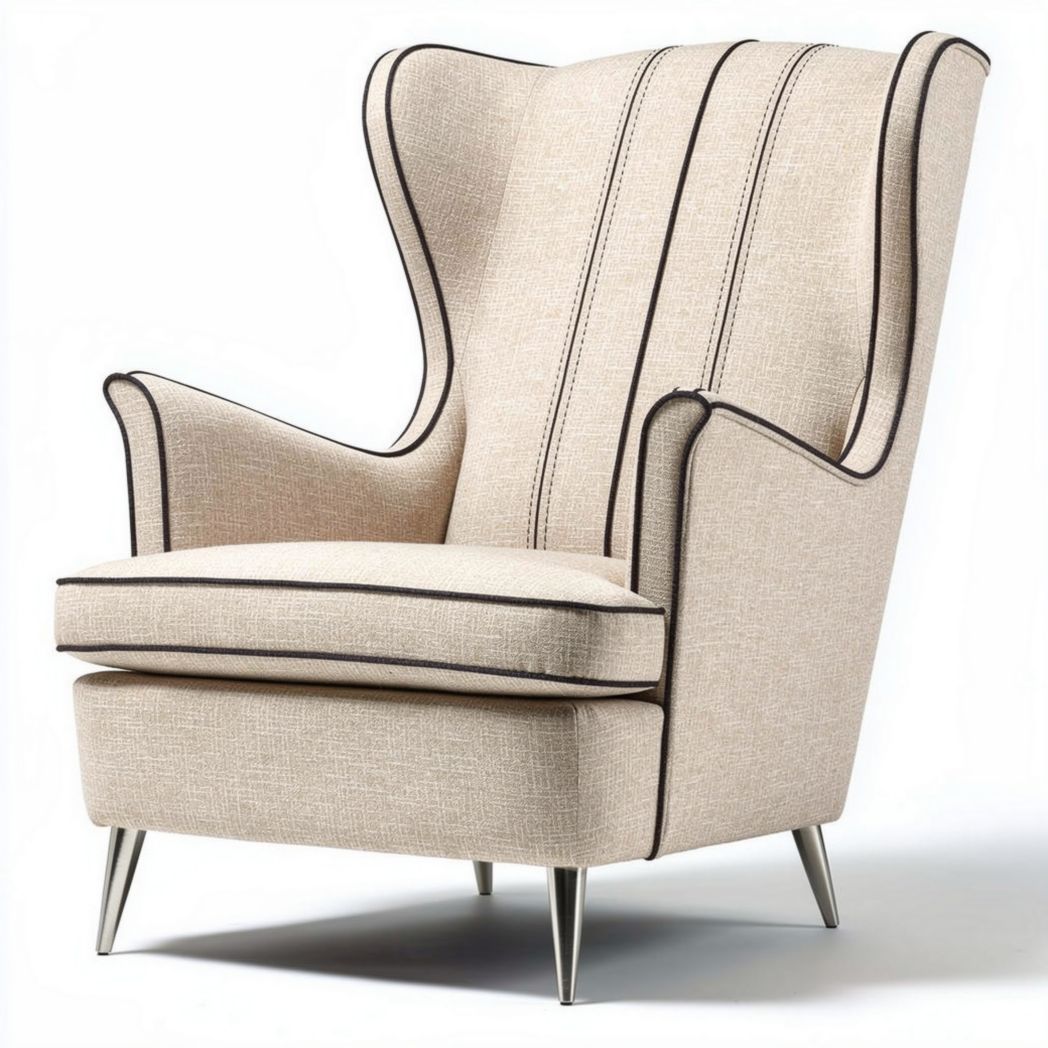 Wingback accent chair in beige fabric with silver legs 33 x 36 x 41 inches