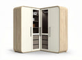 Corner wardrobe with shelves and drawers in natural wood and white finish 150 x 100 x 200cm