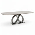Oval dining table with metal base and wood finish dimensions 200 x 100 x 75cm