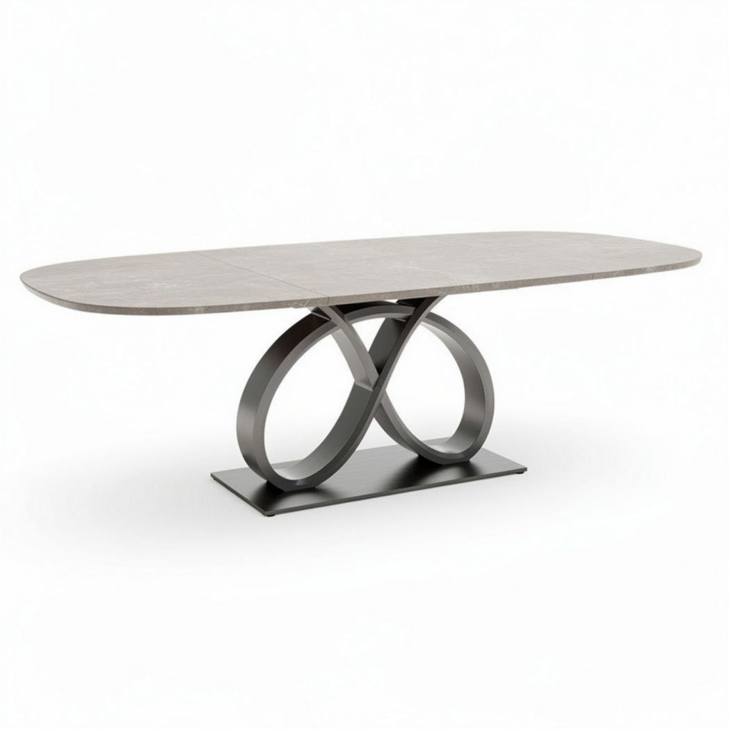 Oval dining table with metal base and wood finish dimensions 200 x 100 x 75cm