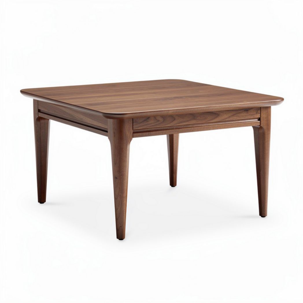 Walnut wood square coffee table with tapered legs 120 x 120 x 75cm
