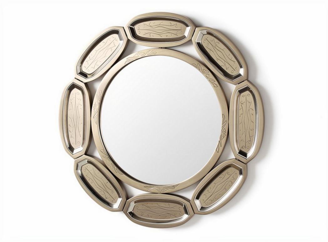 Decorative round mirror with embossed frame in silver finish 70 x 70 x 5cm